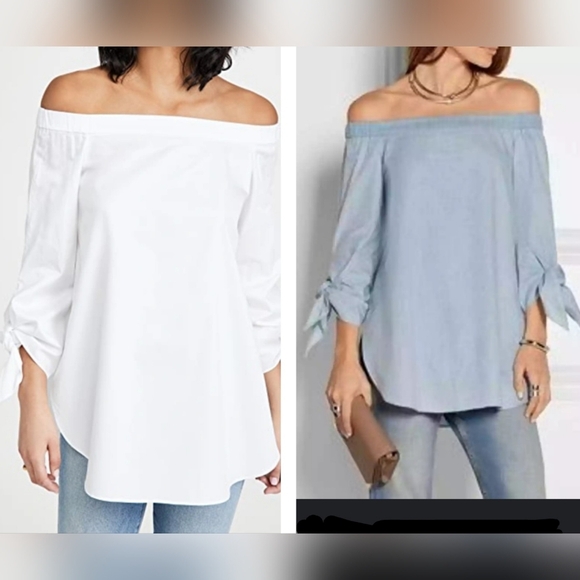 Tibi Revolve Cotton White Black Striped Off The Shoulder Tunic Top 3/4 Sleeve 10 - Picture 12 of 12